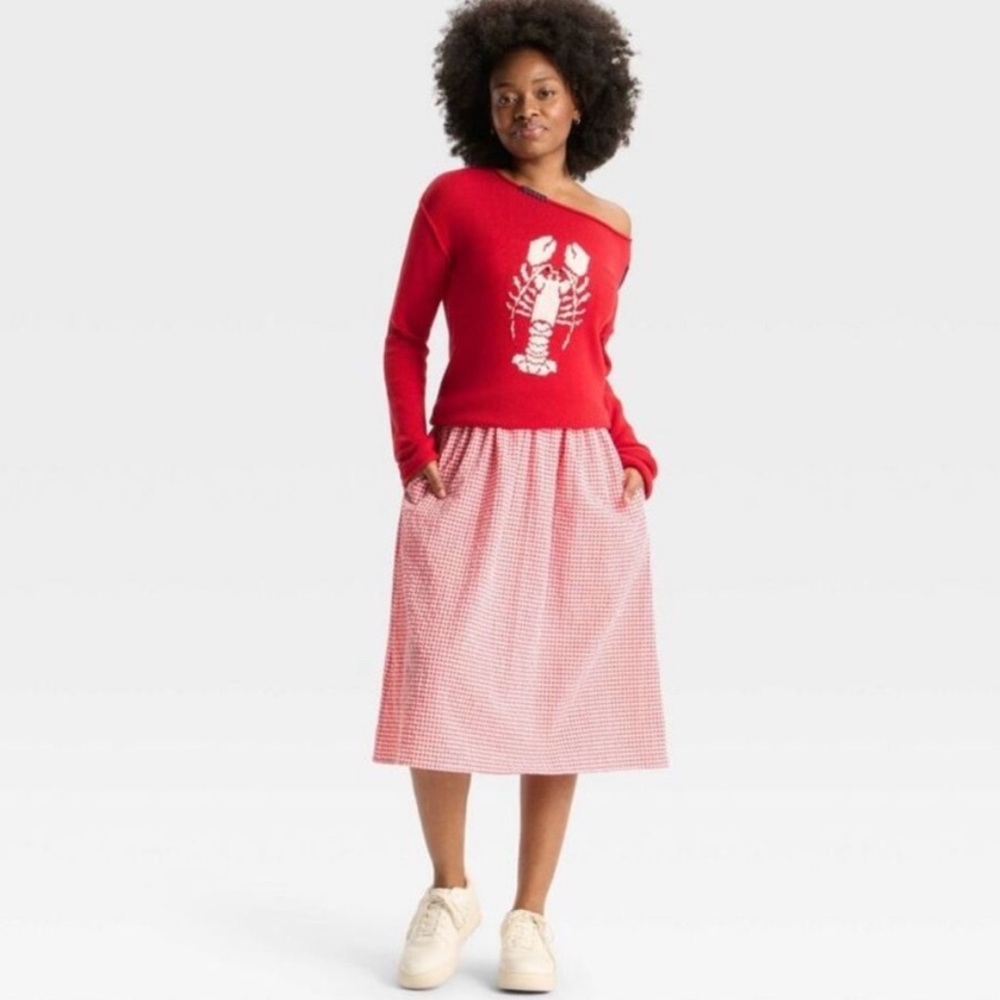 Wild Fable Red Lobster Wide Crewneck Americana Pullover Sweater - Picture 3 of 6